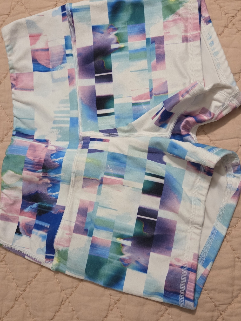 Fleo Women’s Athletic Shorts in White with Blue, Purple & Pink Double Lined - Picture 1 of 3